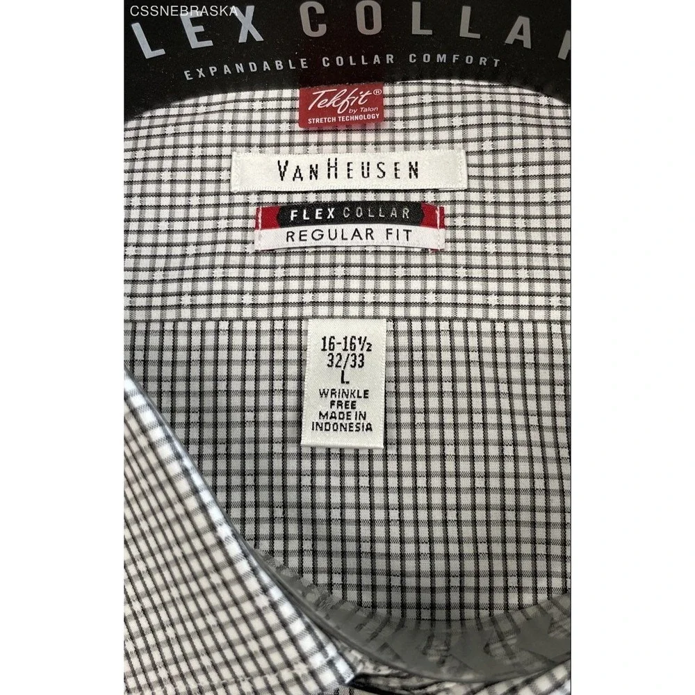 Van Heusen Men's Dress Shirt Flex Collar Regular Fit Black White Check NWT Sz L
